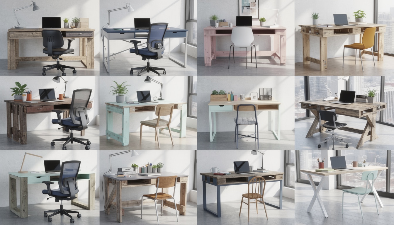 explorez 30 modèles créatifs de bureaux en palette, inspirés par pinterest, pour un mobilier unique et écologique.